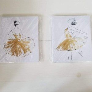 Ballerinas Wall Hanging on Canvas - Set of 2